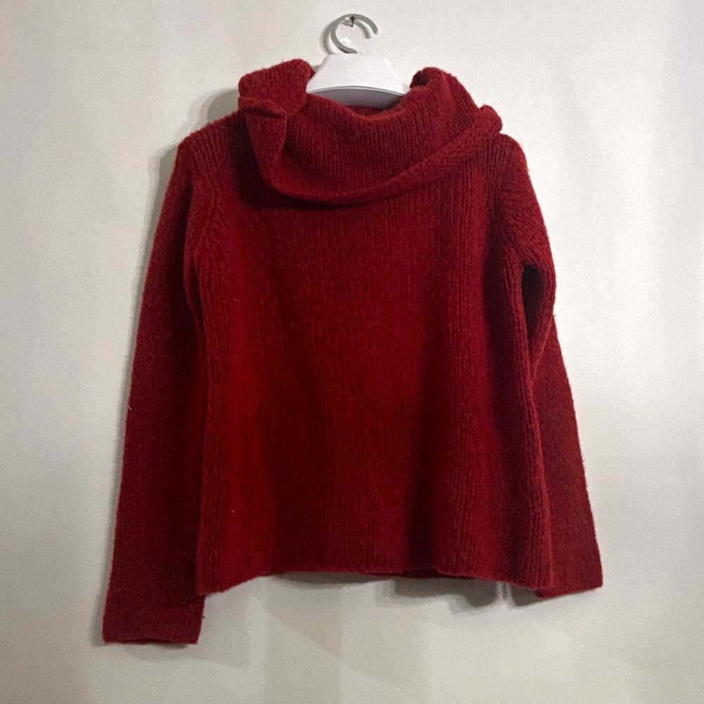 Eileen Fisher Red Knit Cowl Neck Long Sleeve Pullover Sweater Women's XS Italian